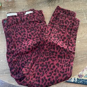 Maroon leopard skinny jeans